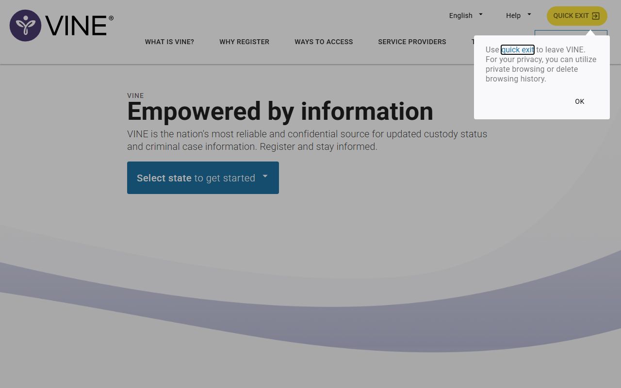 VINELink search page for Baltimore County released inmates records