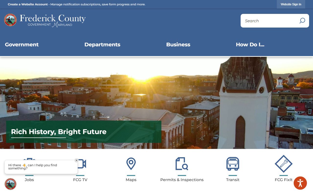 Frederick County government website with links to Sheriff's Office and released inmates resources