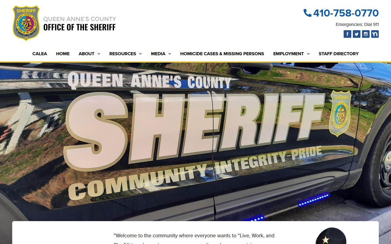 Queen Anne's County Sheriff's Office website for released inmates inquiries