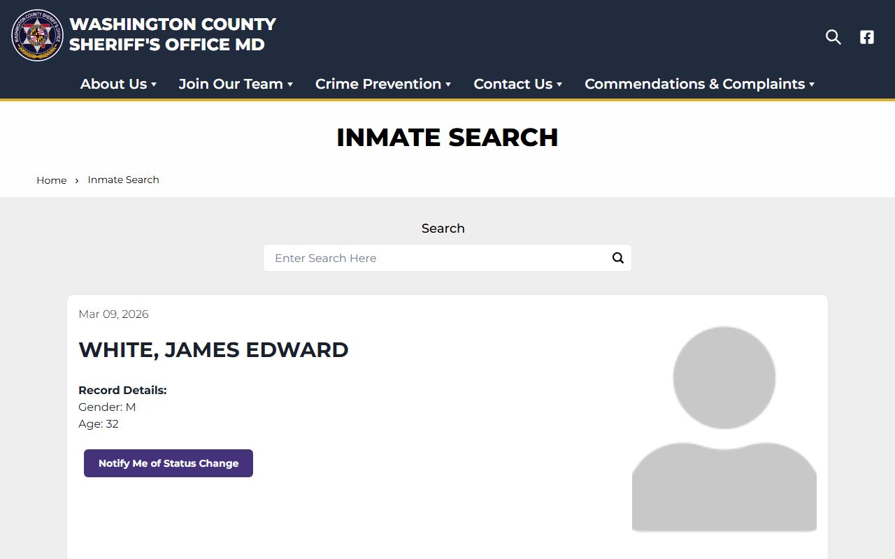 Washington County Sheriff inmate search page for checking current custody and released inmates status