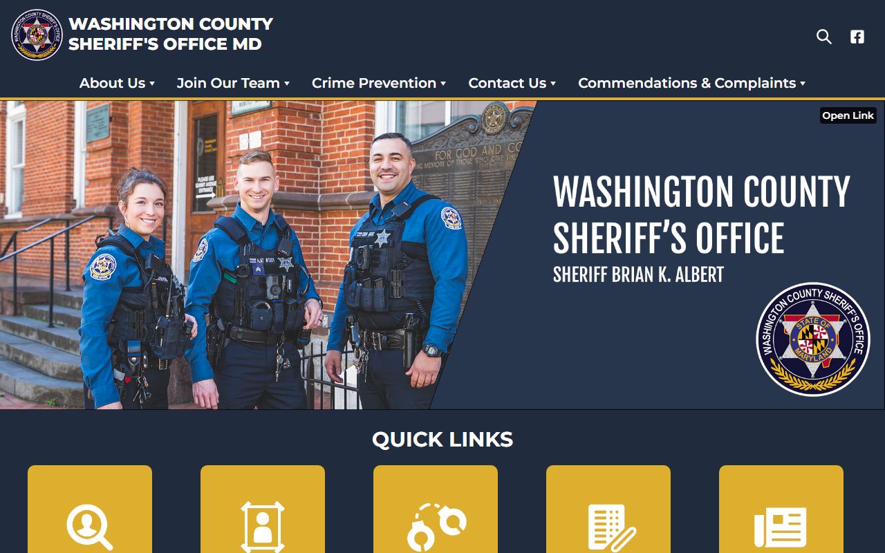 Washington County Sheriff's Office website with links to inmate search and released inmates resources