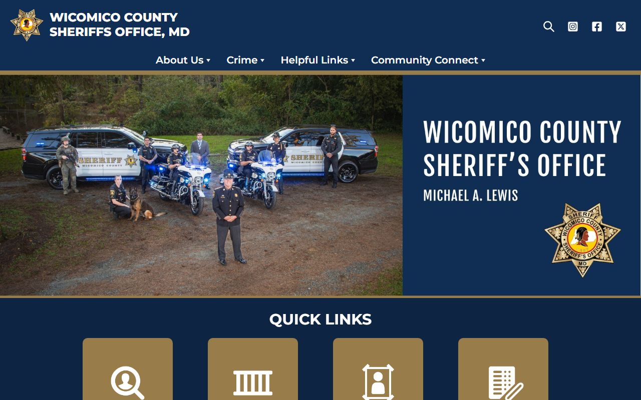 Wicomico County Sheriff's Office website with links to law enforcement and released inmates resources